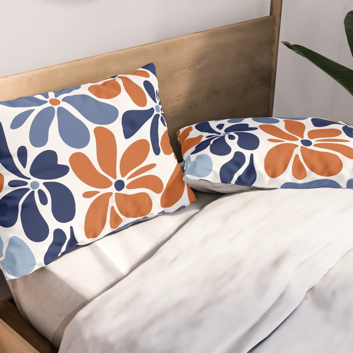 Abstract Flowers, Orange, Blue and White Pillow Sham Gallery Image 2