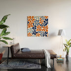 Abstract Flowers, Orange, Blue and White Wood Wall Art Gallery Image 2
