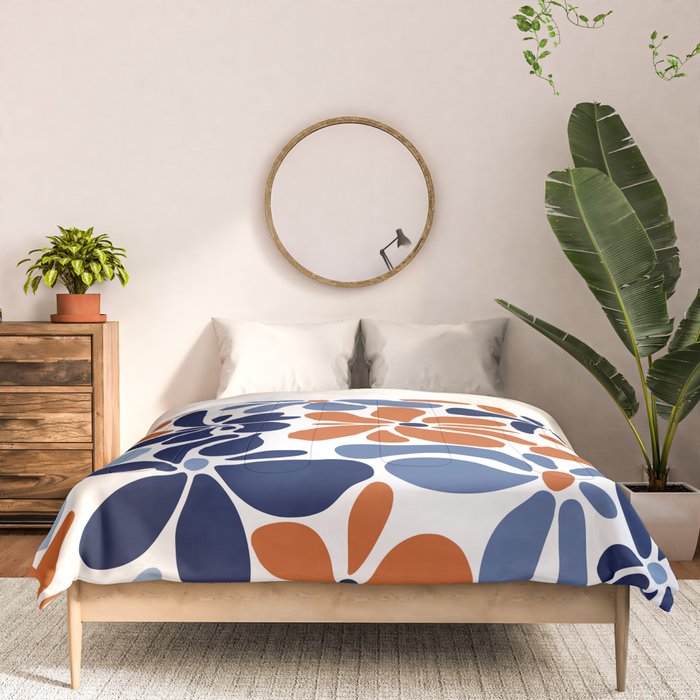Abstract Flowers, Orange, Blue and White Comforter Gallery Image 3