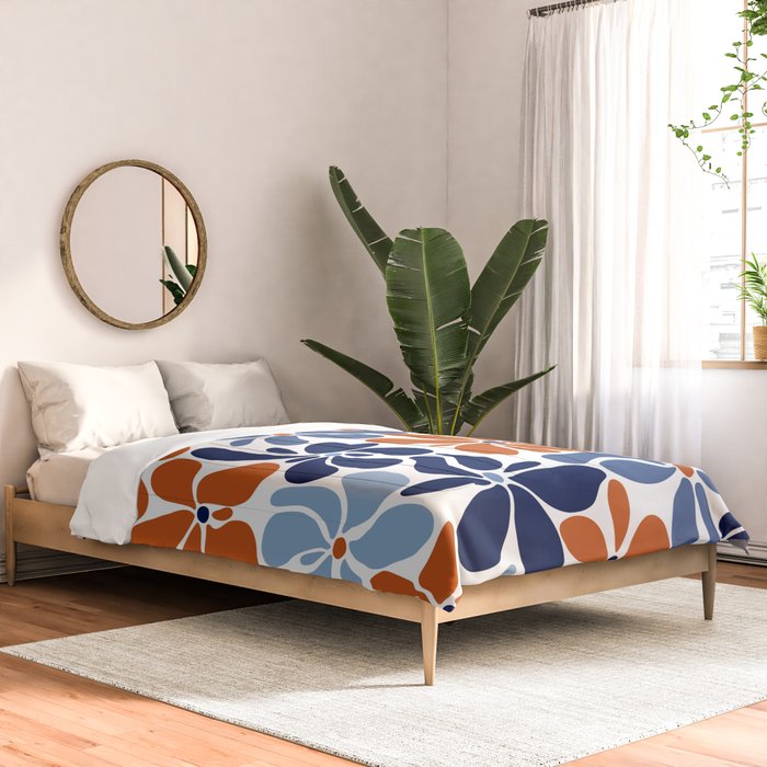 Abstract Flowers, Orange, Blue and White Comforter Gallery Image 2