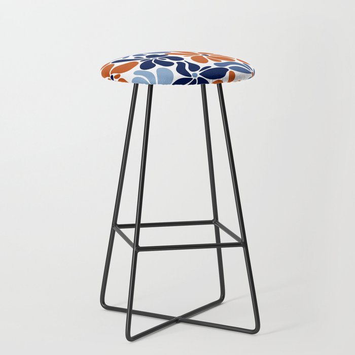 Abstract Flowers, Orange, Blue and White Stool Gallery Image 1