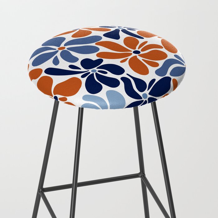 Abstract Flowers, Orange, Blue and White Stool Gallery Image 2