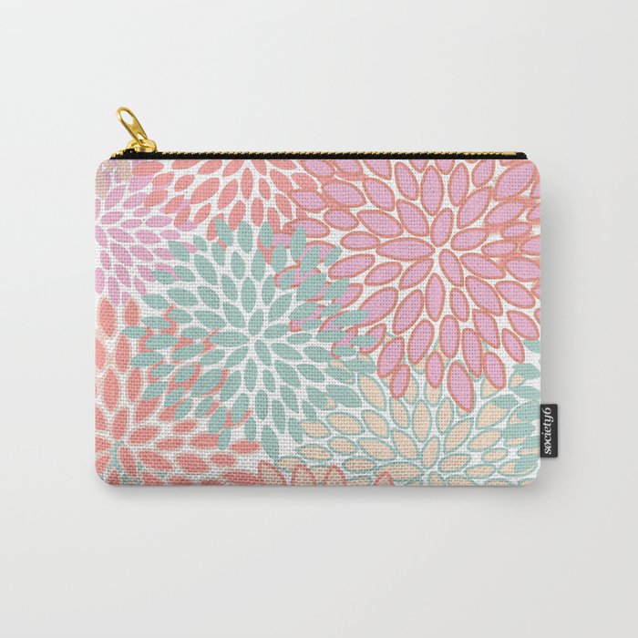Festive, Floral Prints, Pink, Teal and Coral Carry All Pouch Gallery Image 1