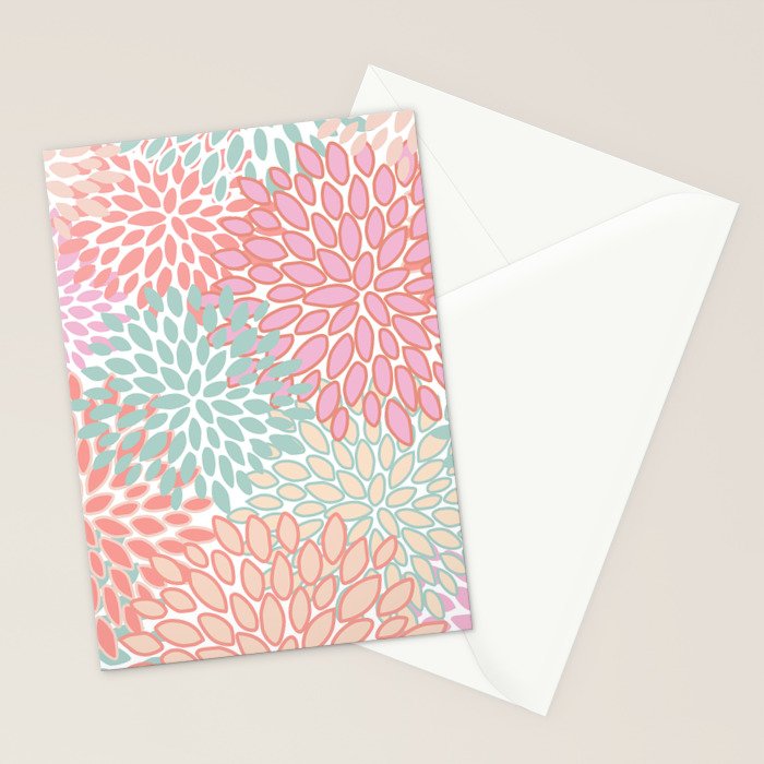 Festive, Floral Prints, Pink, Teal and Coral Stationery Card Gallery Image 2