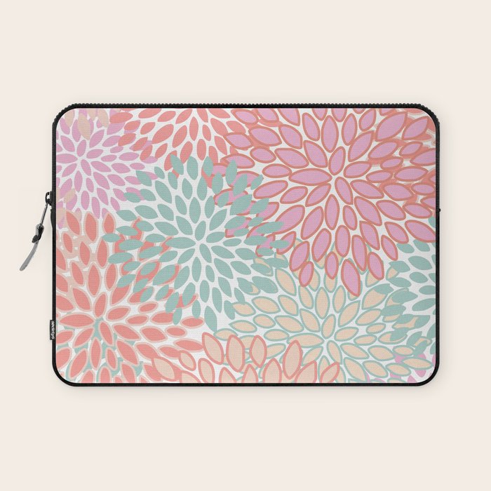 Festive, Floral Prints, Pink, Teal and Coral Laptop Sleeve Gallery Image 1