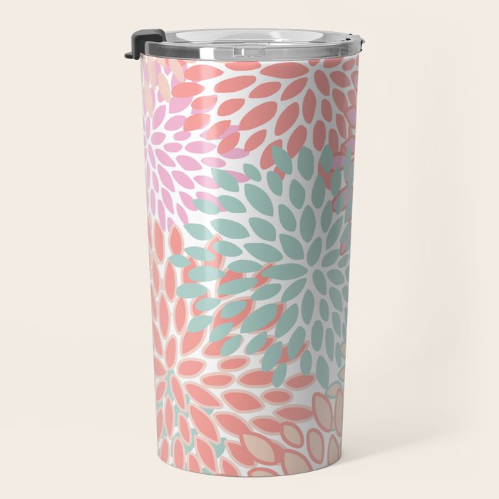 Festive, Floral Prints, Pink, Teal and Coral Travel Mug Gallery Image 3