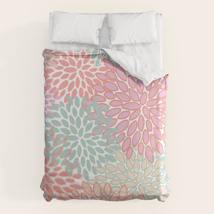 Festive, Floral Prints, Pink, Teal and Coral Duvet Cover Gallery Image 6
