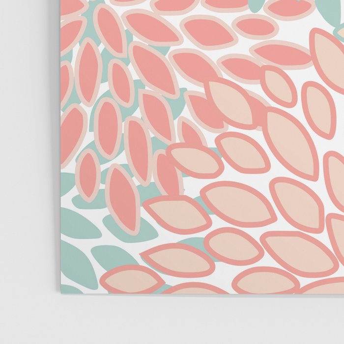 Festive, Floral Prints, Pink, Teal and Coral Poster Gallery Image 3