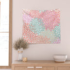 Festive, Floral Prints, Pink, Teal and Coral Wall Tapestry Gallery Image 2