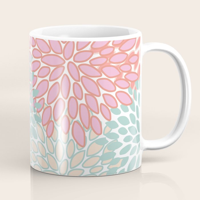 Festive, Floral Prints, Pink, Teal and Coral Coffee Mug Gallery Image 1