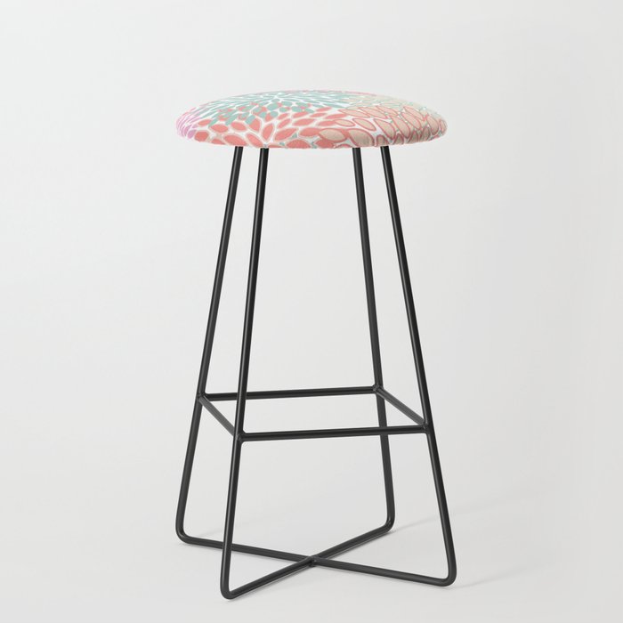 Festive, Floral Prints, Pink, Teal and Coral Stool Gallery Image 1