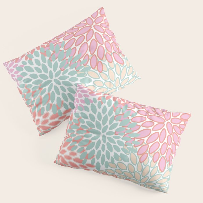 Festive, Floral Prints, Pink, Teal and Coral Pillow Sham Gallery Image 3