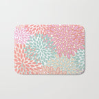 Festive, Floral Prints, Pink, Teal and Coral Bath Mat Gallery Image 1