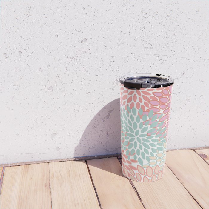 Festive, Floral Prints, Pink, Teal and Coral Travel Mug Gallery Image 4