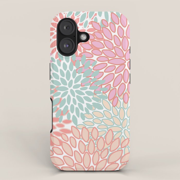 Festive, Floral Prints, Pink, Teal and Coral iPhone Case Gallery Image 1