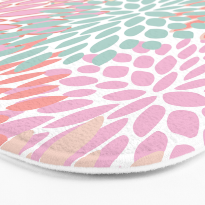 Festive, Floral Prints, Pink, Teal and Coral Bath Mat Gallery Image 3