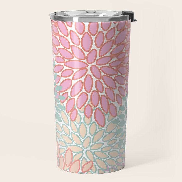 Festive, Floral Prints, Pink, Teal and Coral Travel Mug Gallery Image 2