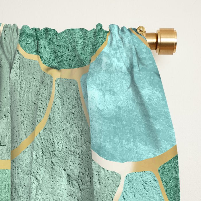 Moroccan Mermaid Fish Scale Pattern, Green and Gold Window Curtain Gallery Image 2