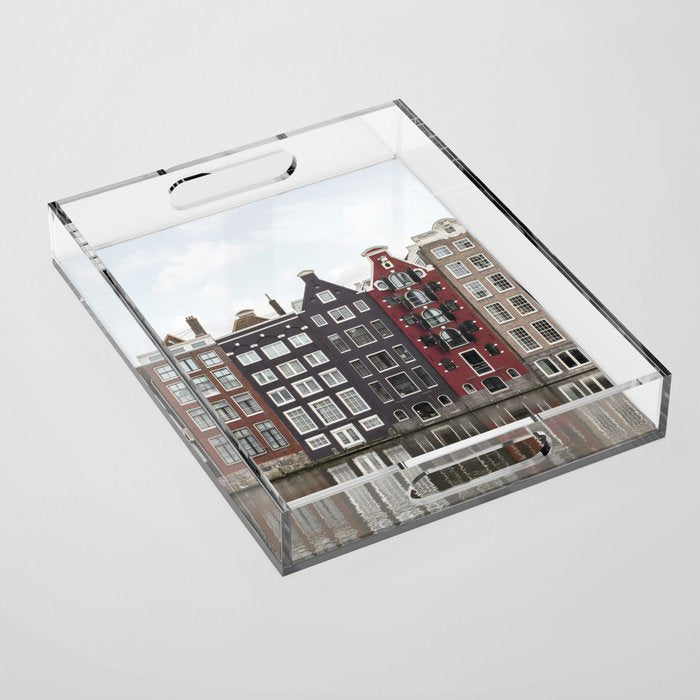 Buildings In Amsterdam City Picture | Dutch Canals Colorful Architecture Art Print | Europe Travel Photography Acrylic Tray Gallery Image 1