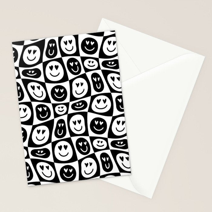 Black and white checkered love face pattern Stationery Card Gallery Image 2