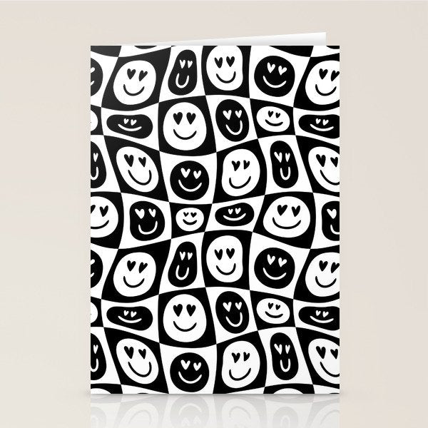 Black and white checkered love face pattern Stationery Card Gallery Image 2