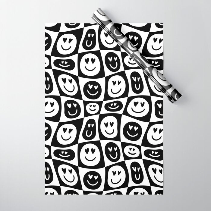 Black and white checkered love face pattern Wrapping Paper Gallery Image 1