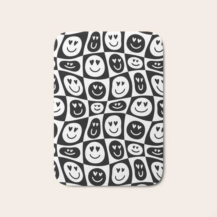 Black and white checkered love face pattern Bath Mat Gallery Image 1
