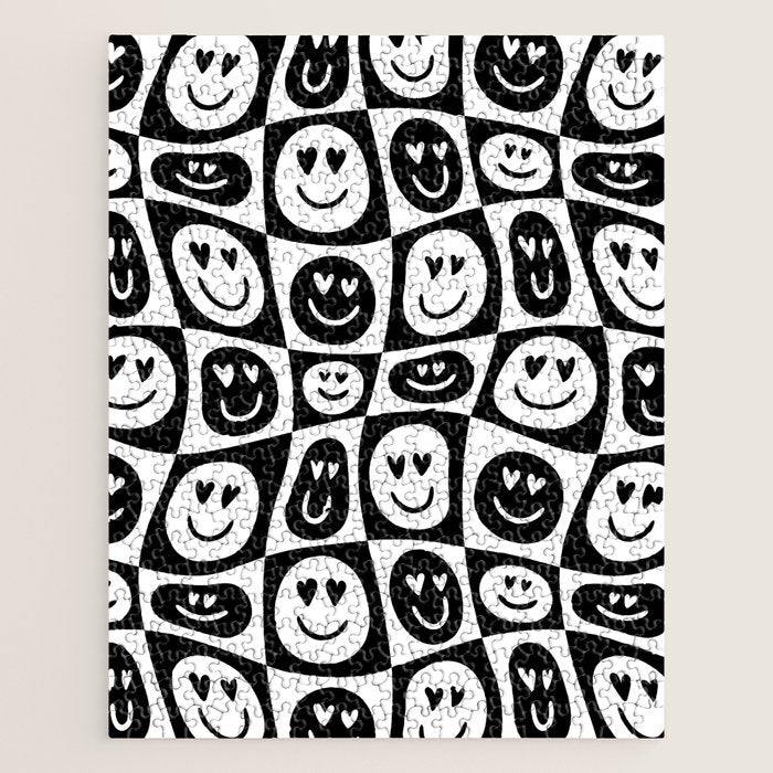 Black and white checkered love face pattern Jigsaw Puzzle Gallery Image 1
