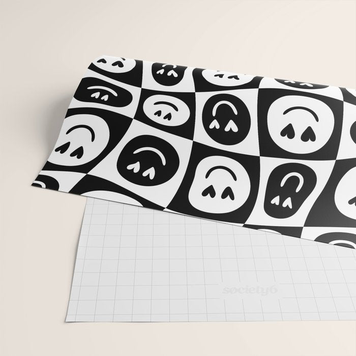 Black and white checkered love face pattern Wrapping Paper Gallery Image 2