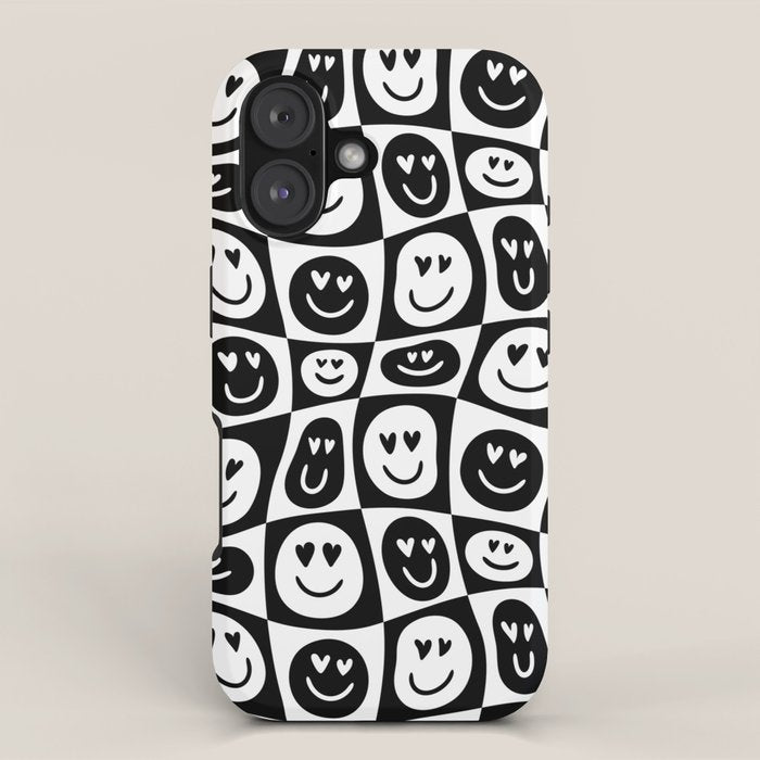 Black and white checkered love face pattern iPhone Case Gallery Image 1