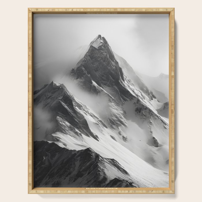 Alpine Silence - Minimalist Snowy Peak Wall Art Serving Tray Gallery Image 1