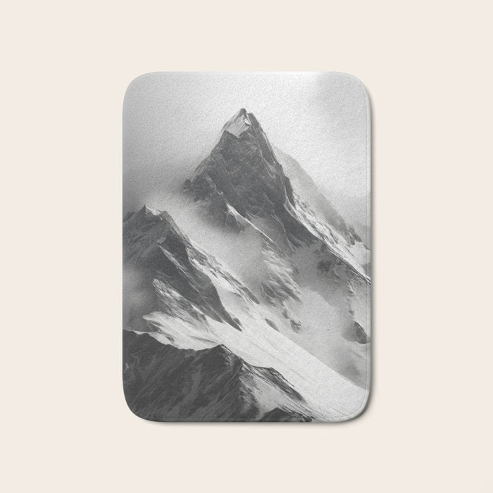 Alpine Silence - Minimalist Snowy Peak Wall Art Bath Mat Gallery Image 1