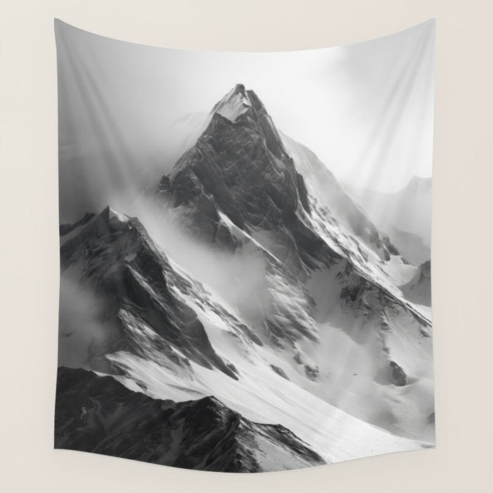 Alpine Silence - Minimalist Snowy Peak Wall Art Wall Tapestry Gallery Image 4