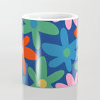 Daisy Time Colorful Retro Floral Pattern on Blue Coffee Mug Gallery Image 4