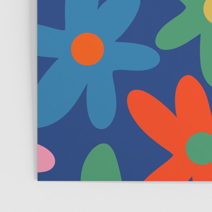 Daisy Time Colorful Retro Floral Pattern on Blue Poster Gallery Image 3