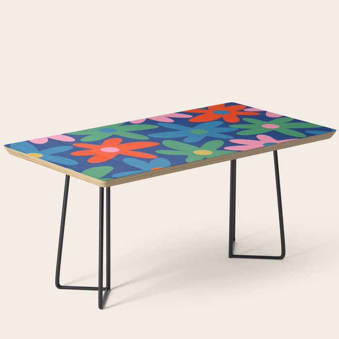Daisy Time Colorful Retro Floral Pattern on Blue Coffee Table Gallery Image 1