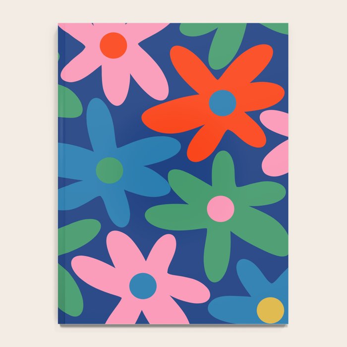 Daisy Time Colorful Retro Floral Pattern on Blue Notebook Gallery Image 4