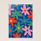Daisy Time Colorful Retro Floral Pattern on Blue Stationery Card Gallery Image 2