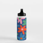 Daisy Time Colorful Retro Floral Pattern on Blue Water Bottle Gallery Image 3