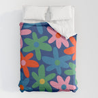 Daisy Time Colorful Retro Floral Pattern on Blue Comforter Gallery Image 6