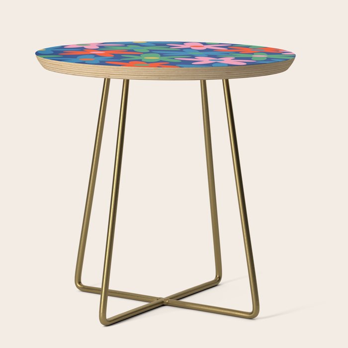 Daisy Time Colorful Retro Floral Pattern on Blue Side Table Gallery Image 1