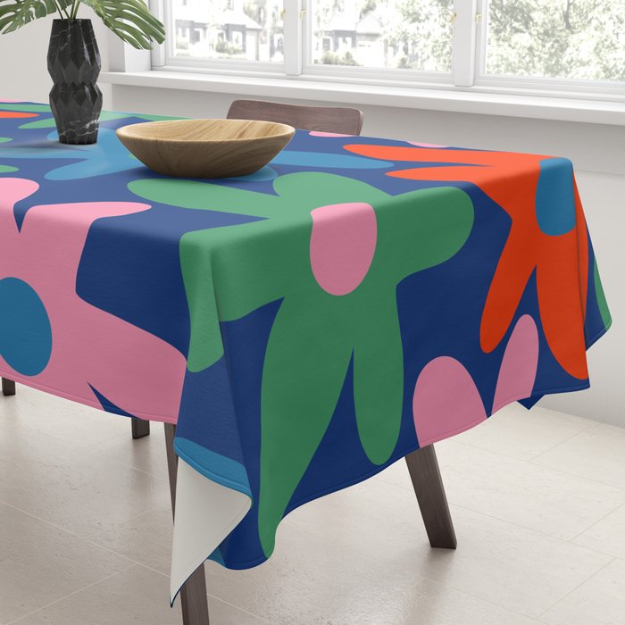 Daisy Time Colorful Retro Floral Pattern on Blue Tablecloth Gallery Image 3
