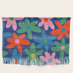 Daisy Time Colorful Retro Floral Pattern on Blue Wall Hanging Gallery Image 1