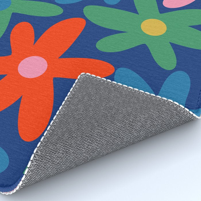 Daisy Time Colorful Retro Floral Pattern on Blue Rug Gallery Image 4