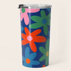 Daisy Time Colorful Retro Floral Pattern on Blue Travel Mug Gallery Image 3