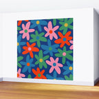Daisy Time Colorful Retro Floral Pattern on Blue Wall Mural Gallery Image 2