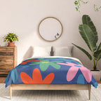Daisy Time Colorful Retro Floral Pattern on Blue Comforter Gallery Image 3