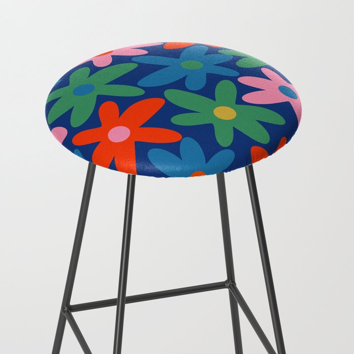 Daisy Time Colorful Retro Floral Pattern on Blue Stool Gallery Image 2