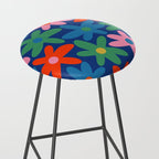 Daisy Time Colorful Retro Floral Pattern on Blue Stool Gallery Image 2