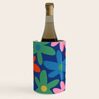 Daisy Time Colorful Retro Floral Pattern on Blue Wine Chiller Gallery Image 1